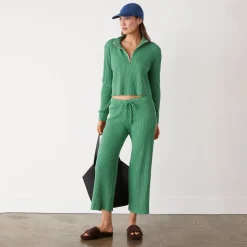 MONROW Waffle Half Zip Sweatshirt GREENAPPLE Sale